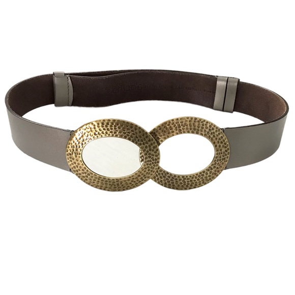 CHICOS Adjustable Belt Genuine Leather Taupe with Bronze Buckle 26-41 inches - Picture 15 of 15